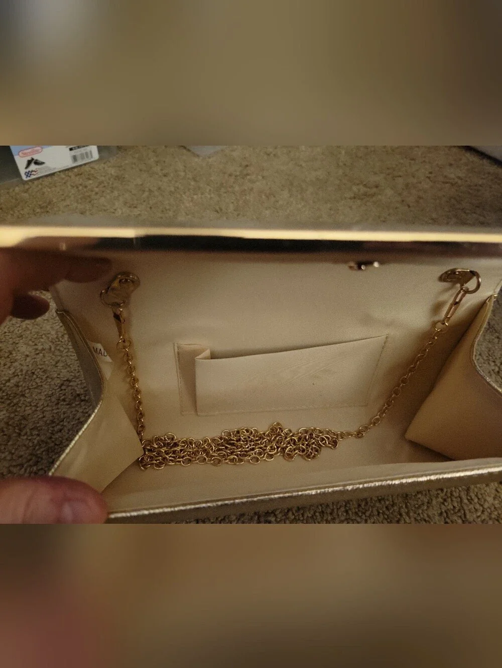 Gold Metallic Evening Clutch Crossbody Purse with Removable Chain